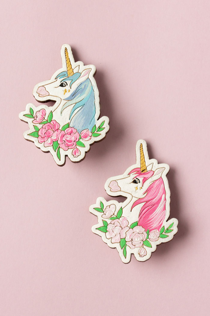 Деревянная брошь с росписью - Единорог