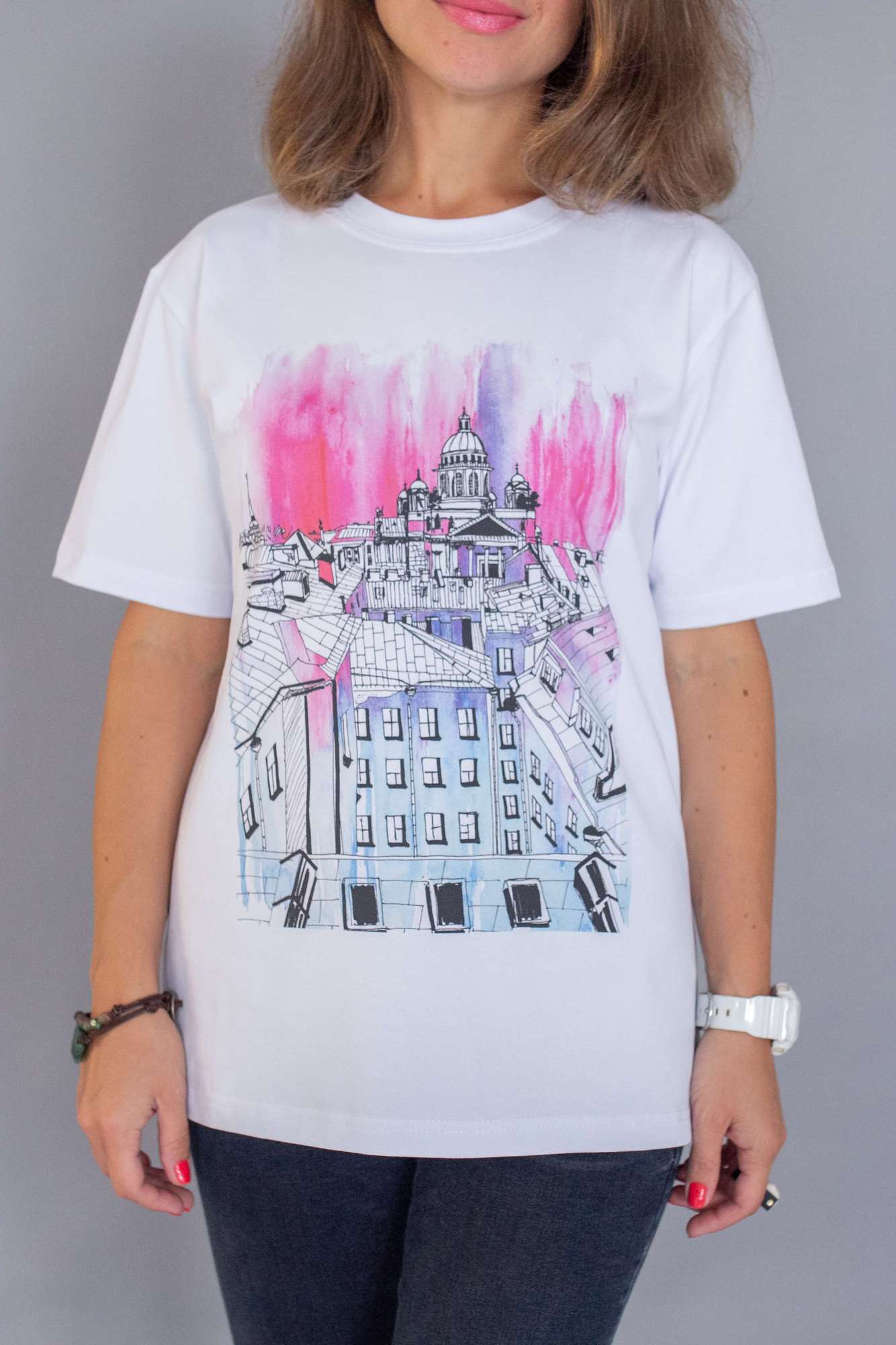 Футболка - Исаакиевский собор в розовом цвете