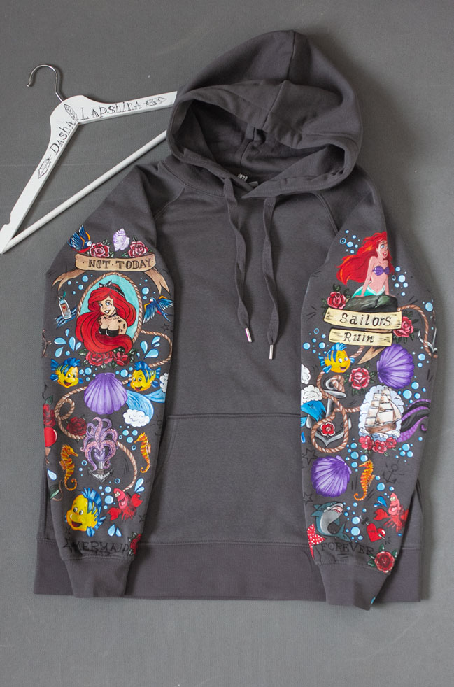 Худи с росписью на рукавах - Русалочка Ариэль