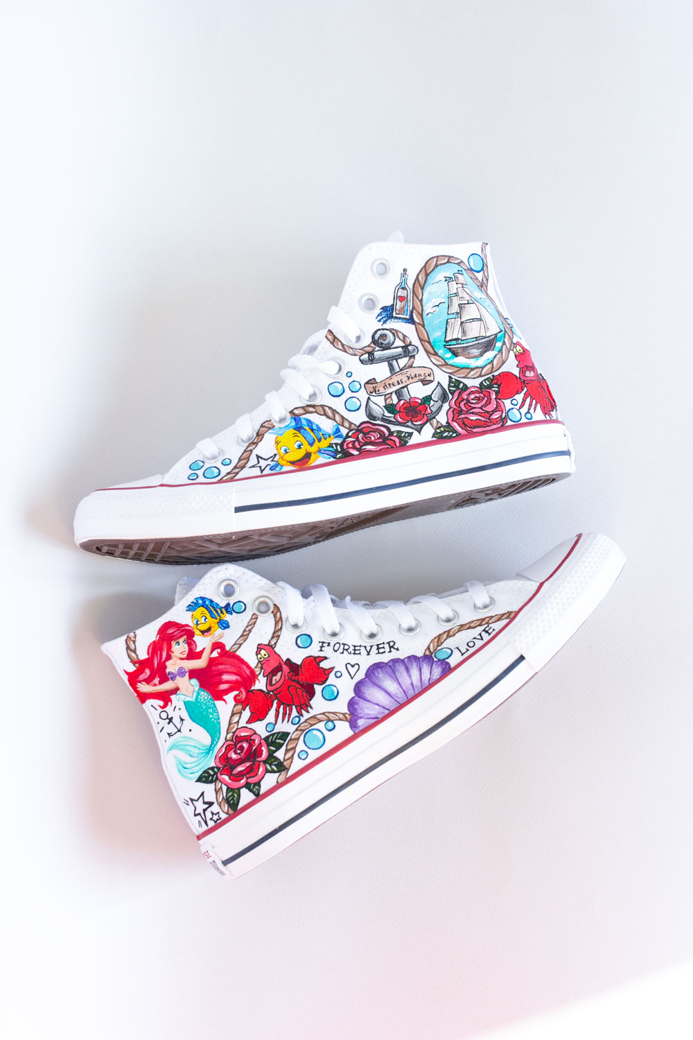 Кеды конверсы с росписью - Русалочка Дисней