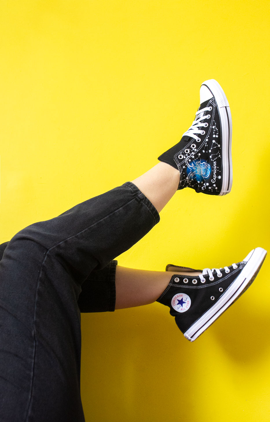 Кеды конверсы с росписью -  Козерог, обувь со знаком зодиака