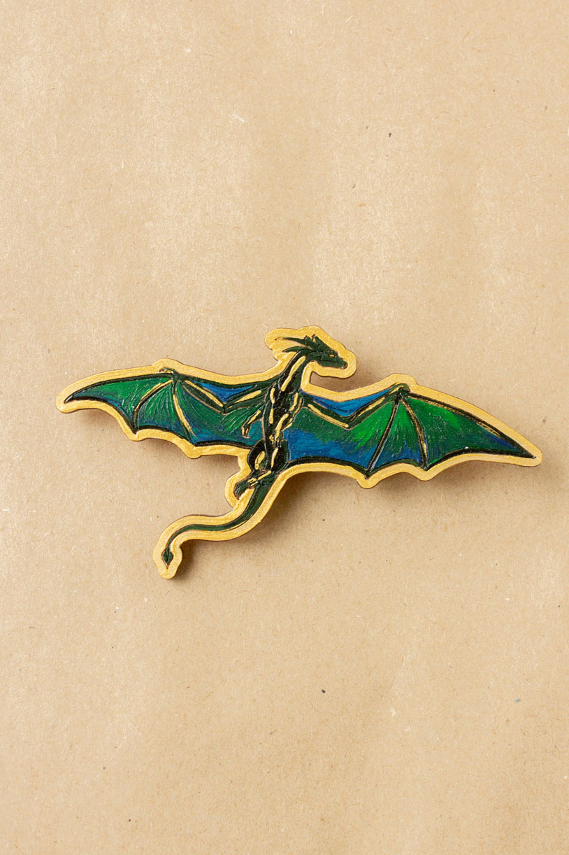 Деревянная брошь - Дракон