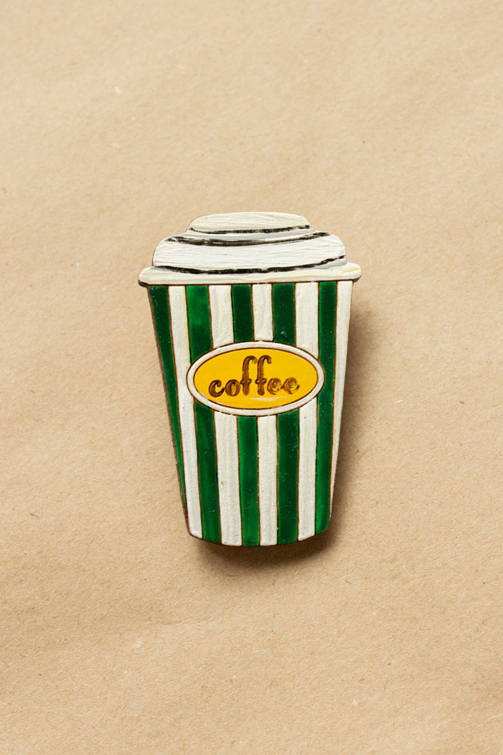 Деревянная брошь - Coffee