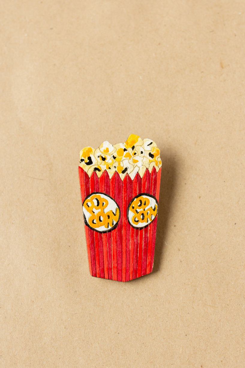 Деревянная брошь - Popcorn