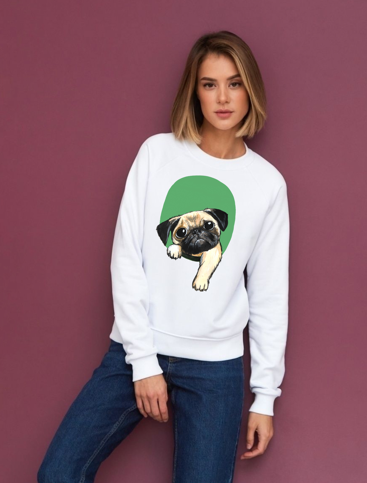 Худи или свитшот с росписью - Мопсик