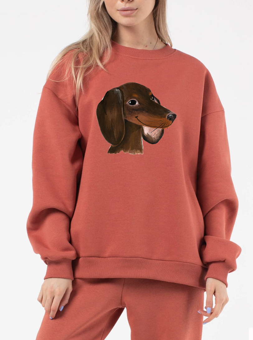 Худи или свитшот с росписью - Такса с ухмылкой