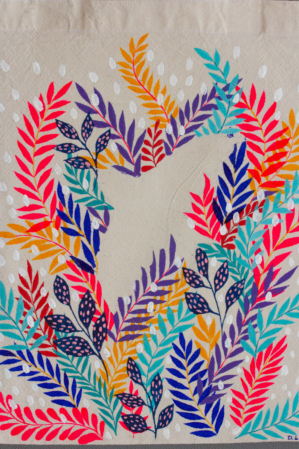 Cумка - шоппер с росписью - Птица в цветах