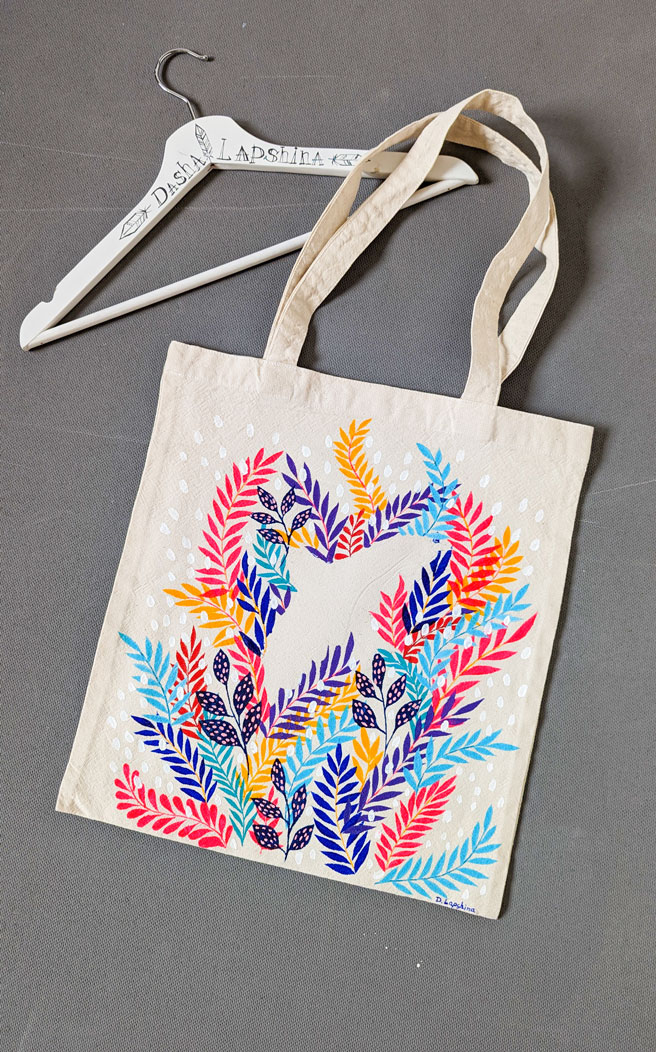 Cумка - шоппер с росписью - Птица в цветах