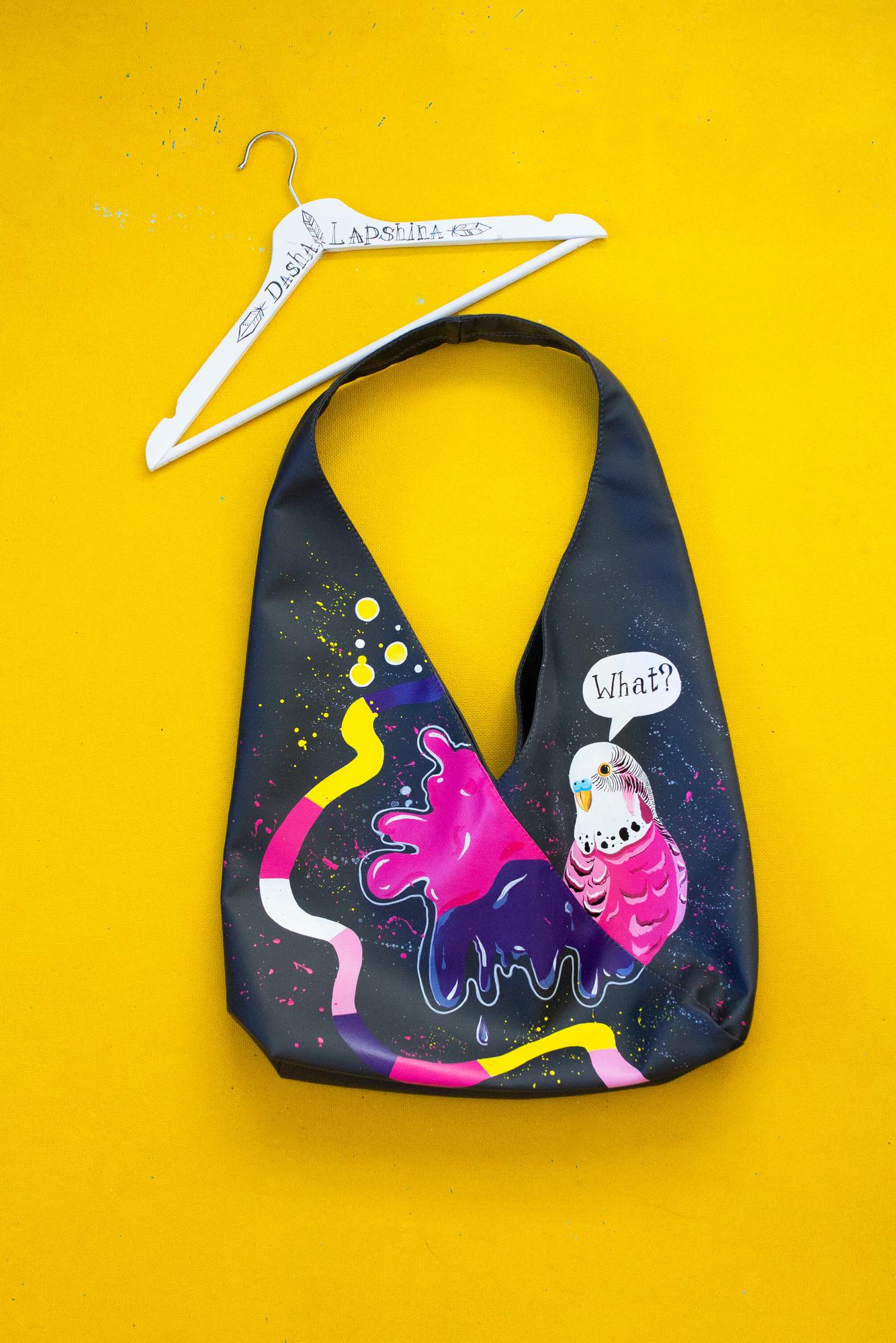 Сумка - шоппер из экокожи с росписью - Попугай WHAT