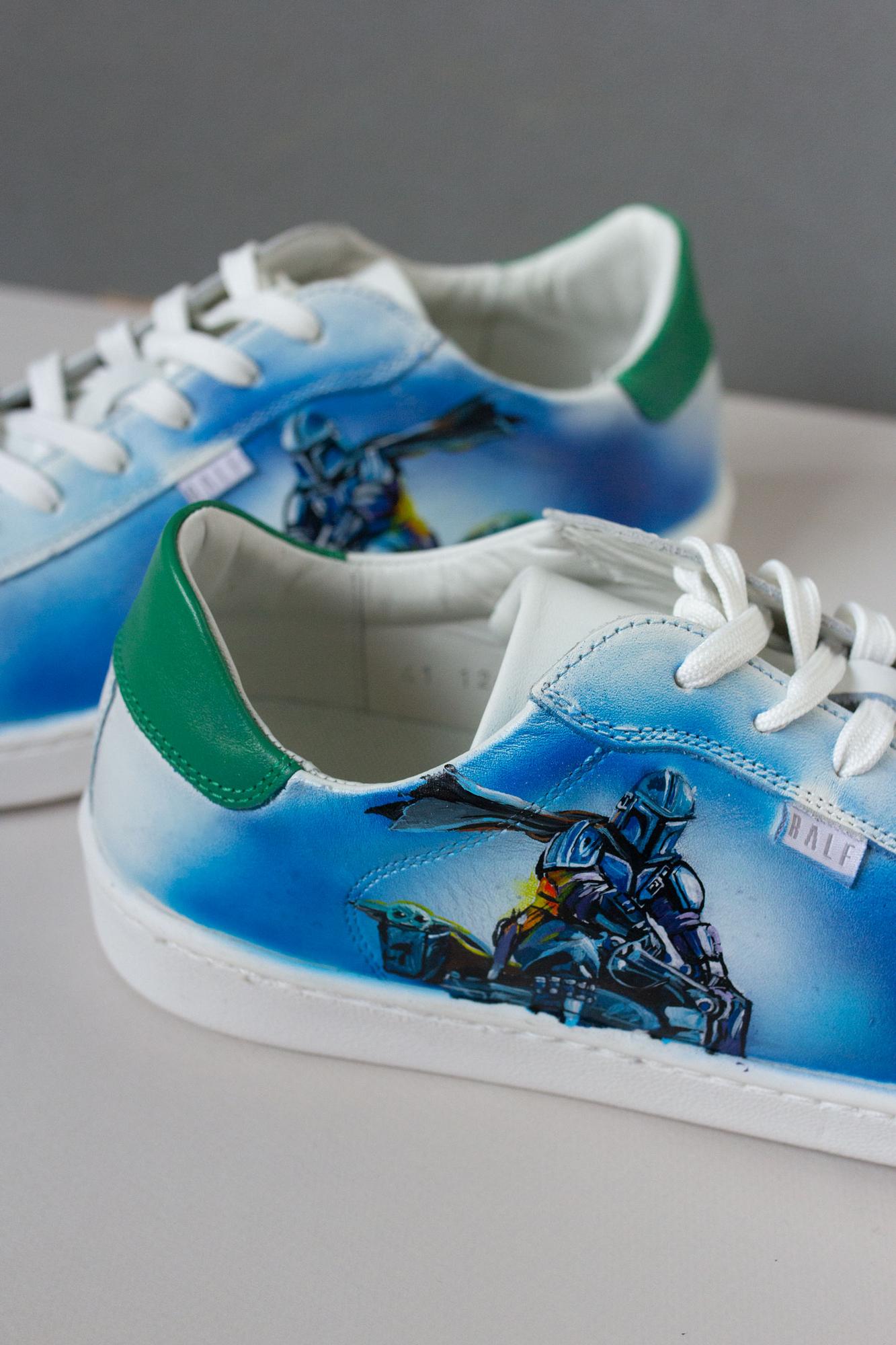 Белые кеды из кожи с росписью - Мандалорец, Mandalorian обувь