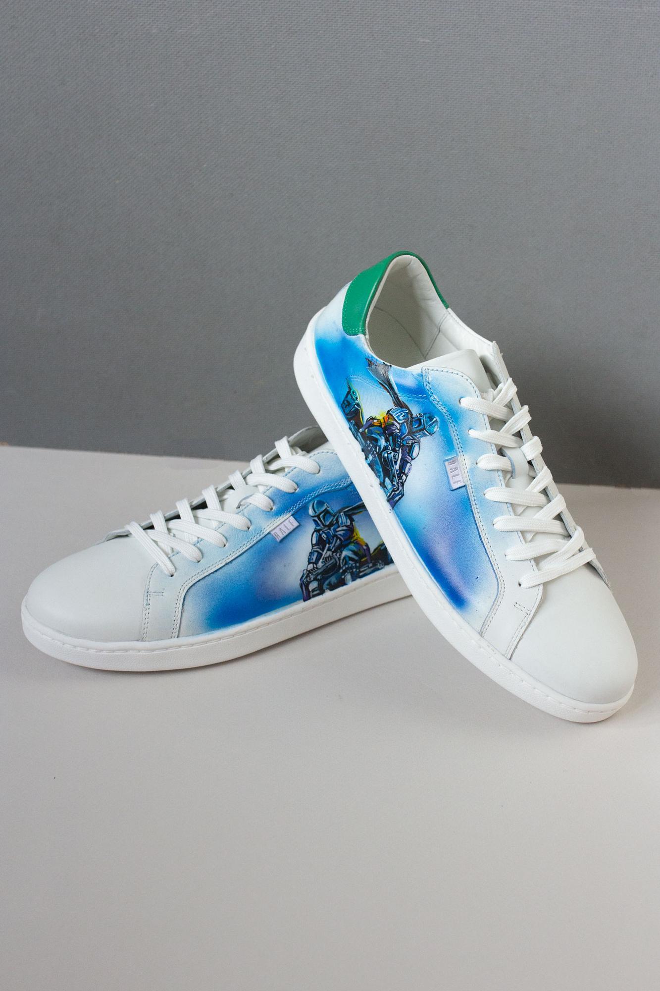 Белые кеды из кожи с росписью - Мандалорец, Mandalorian обувь