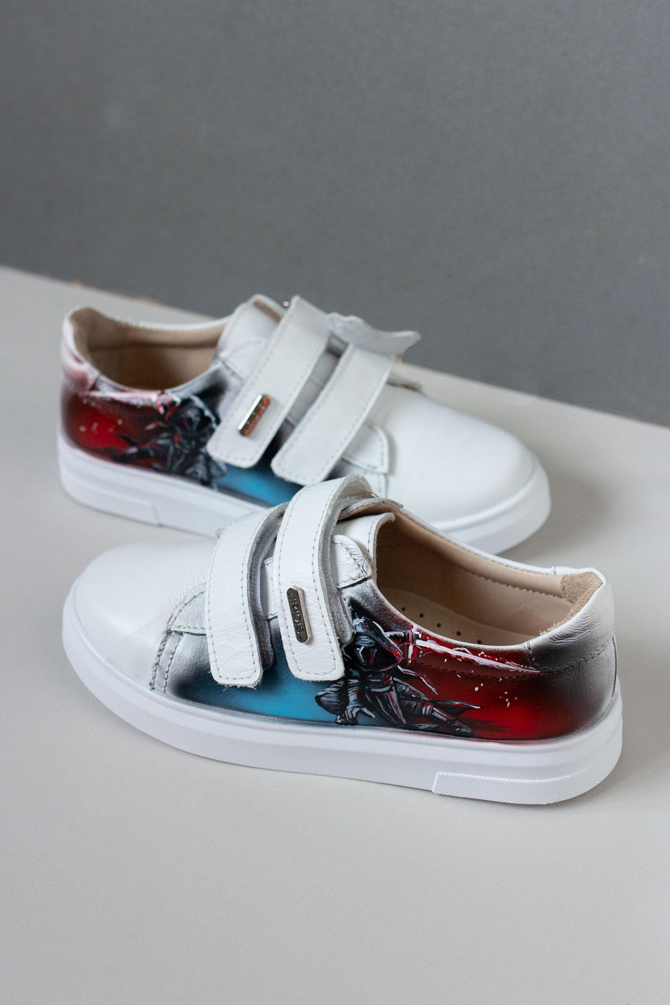 Белые кеды из кожи с росписью - Кайло Рен из Звёздных Войн