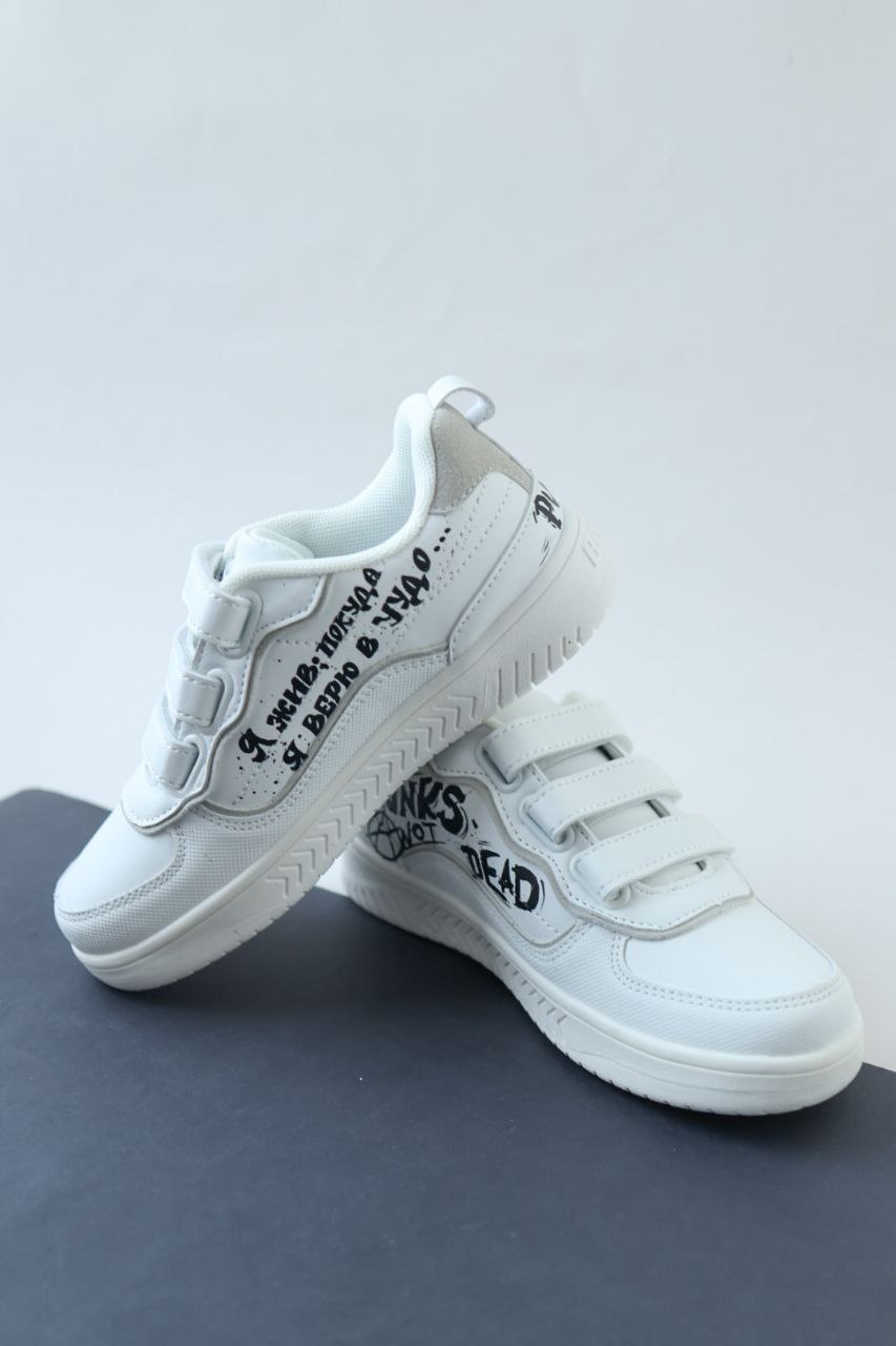 КиШ - белые кеды из кожи с росписью - Король и Шут