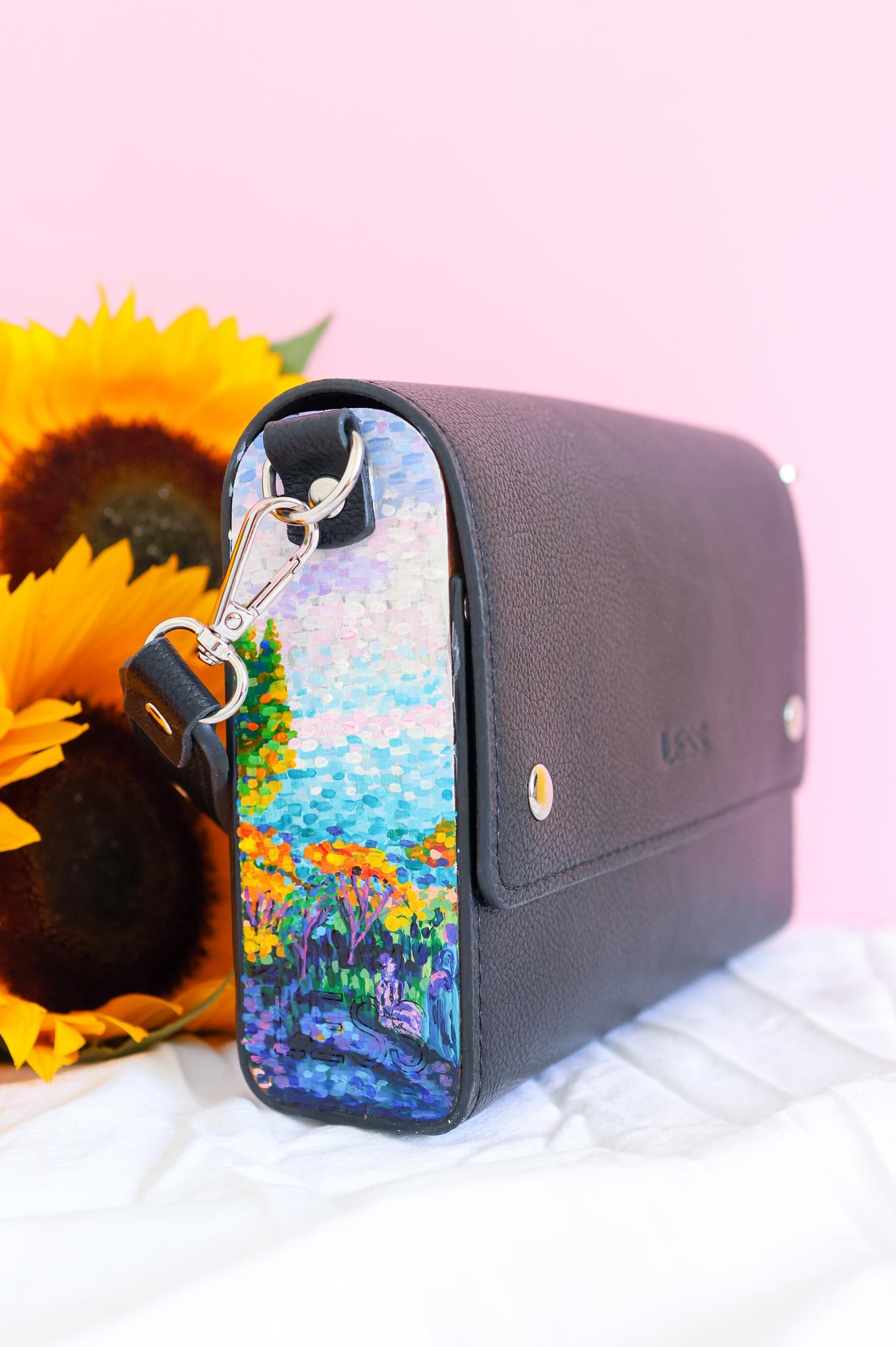 Кожаная сумка с росписью по мотивам Анри Эдмон Кросса - Pink Clouds