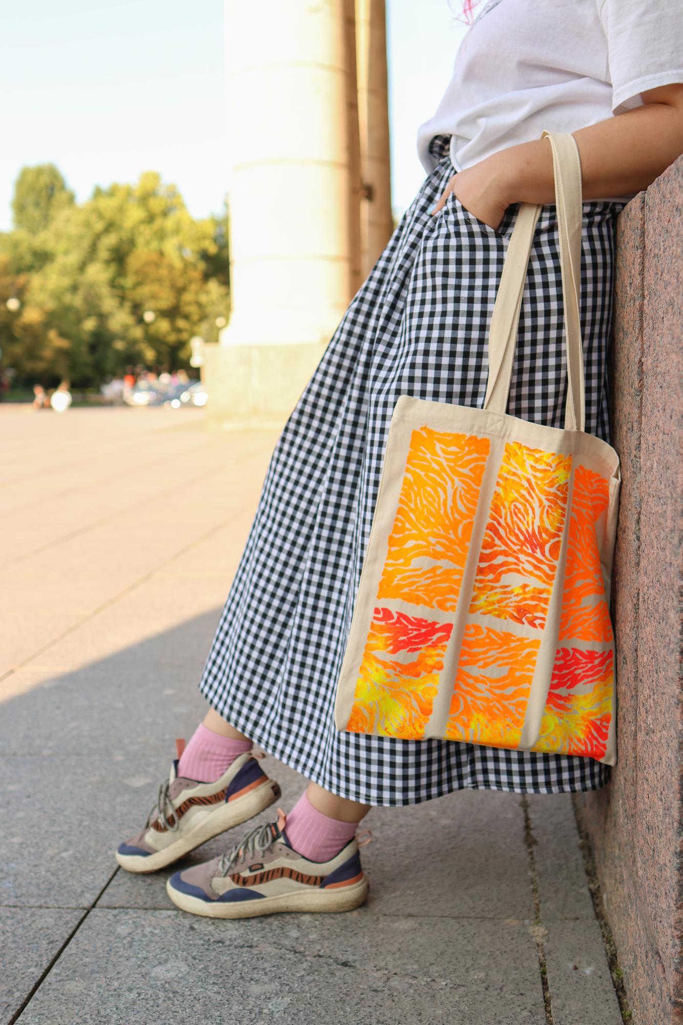 Cумка - шоппер с росписью - Оранжевая Зебра