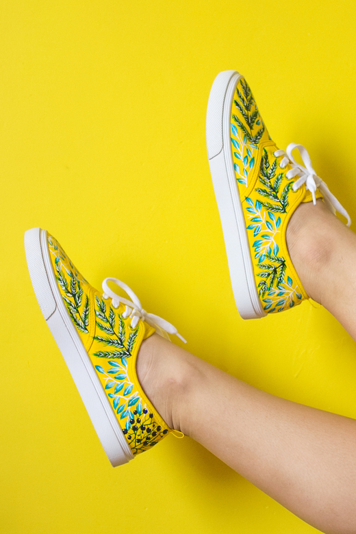 Желтые Кеды с цветочной росписью "Fresh Grass"