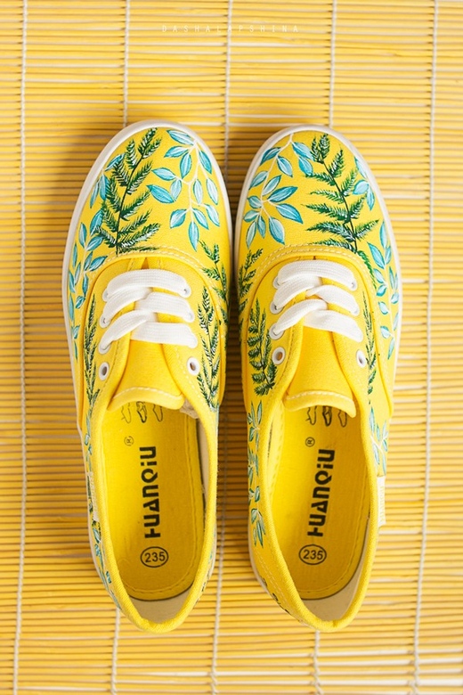 Желтые Кеды с цветочной росписью "Fresh Grass"