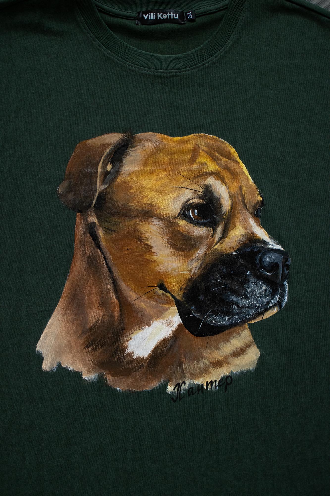 Футболка с росписью - портрет собаки - Боксёр