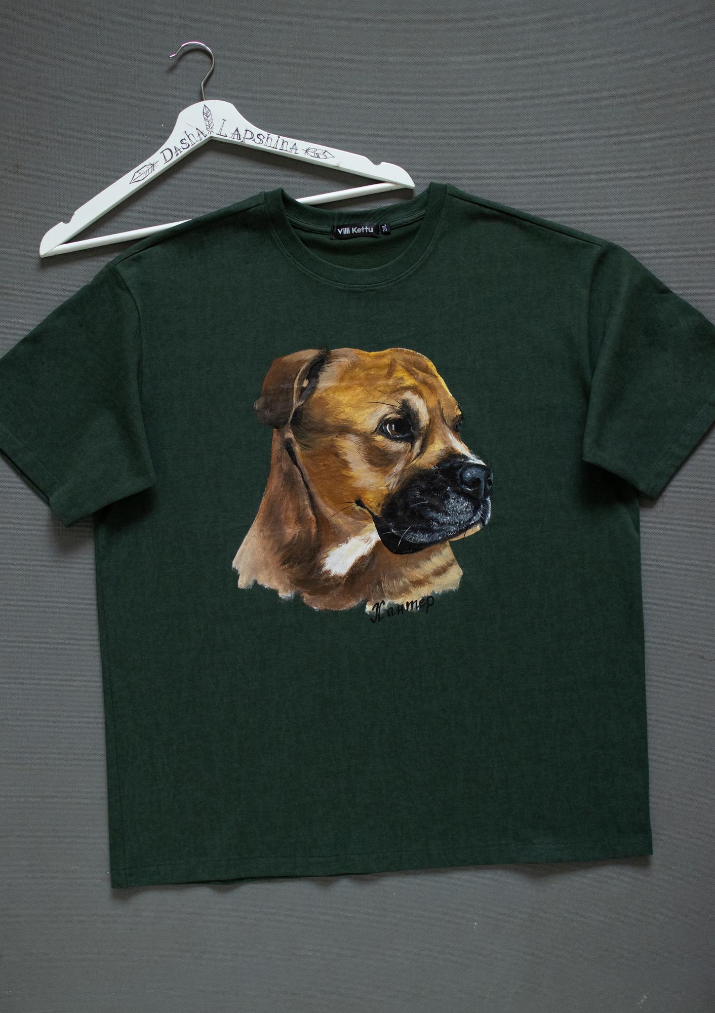 Футболка с росписью - портрет собаки - Боксёр