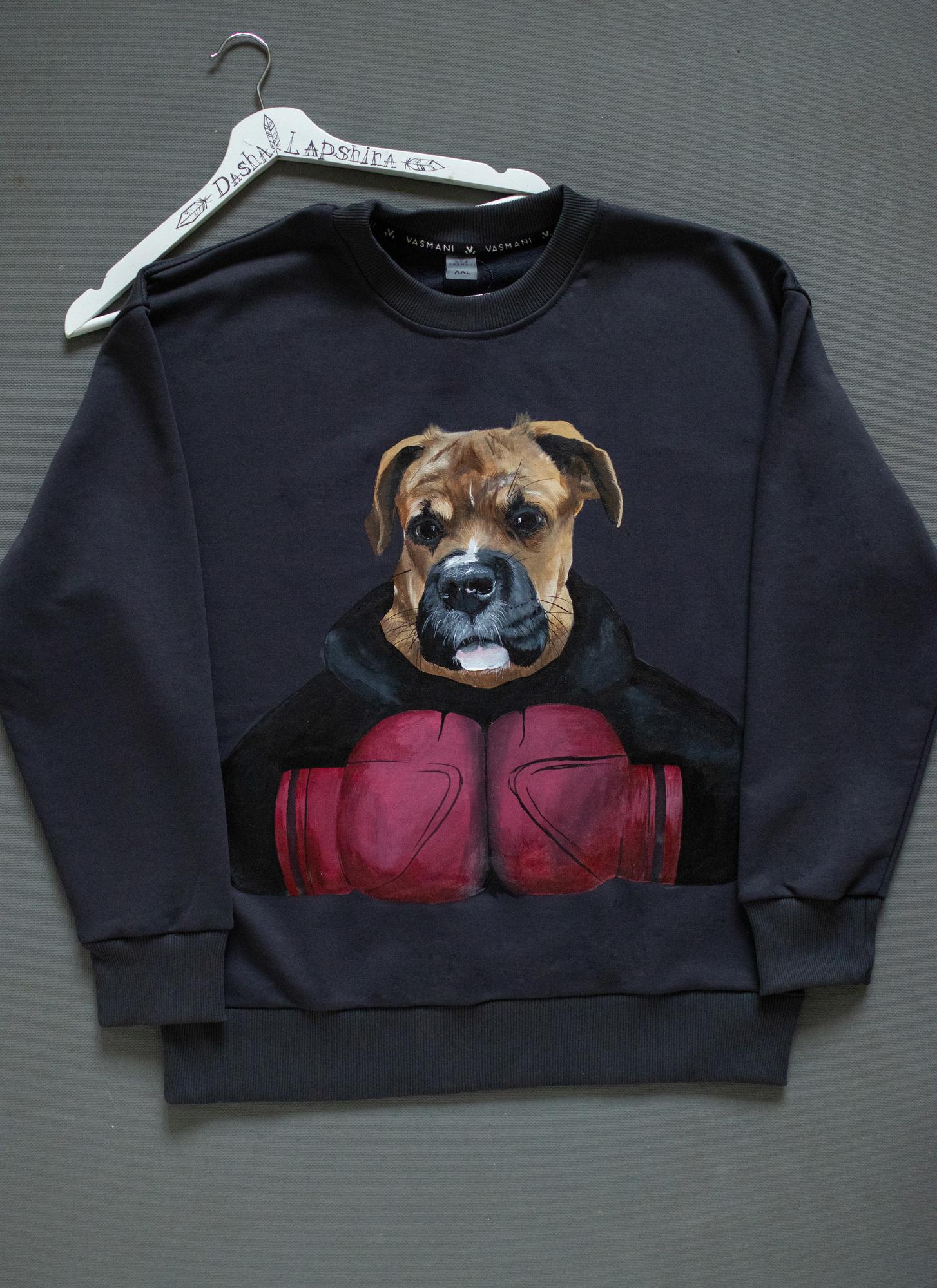 Толстовка с росписью - портрет собаки - Боксёр