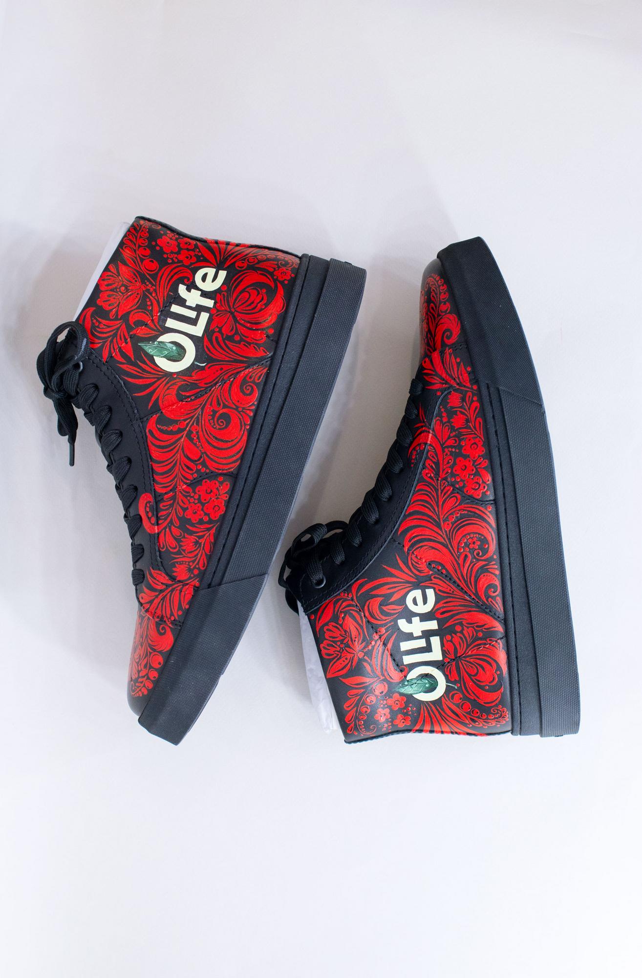 Роспись кожаных кед - Узоры Хохломы