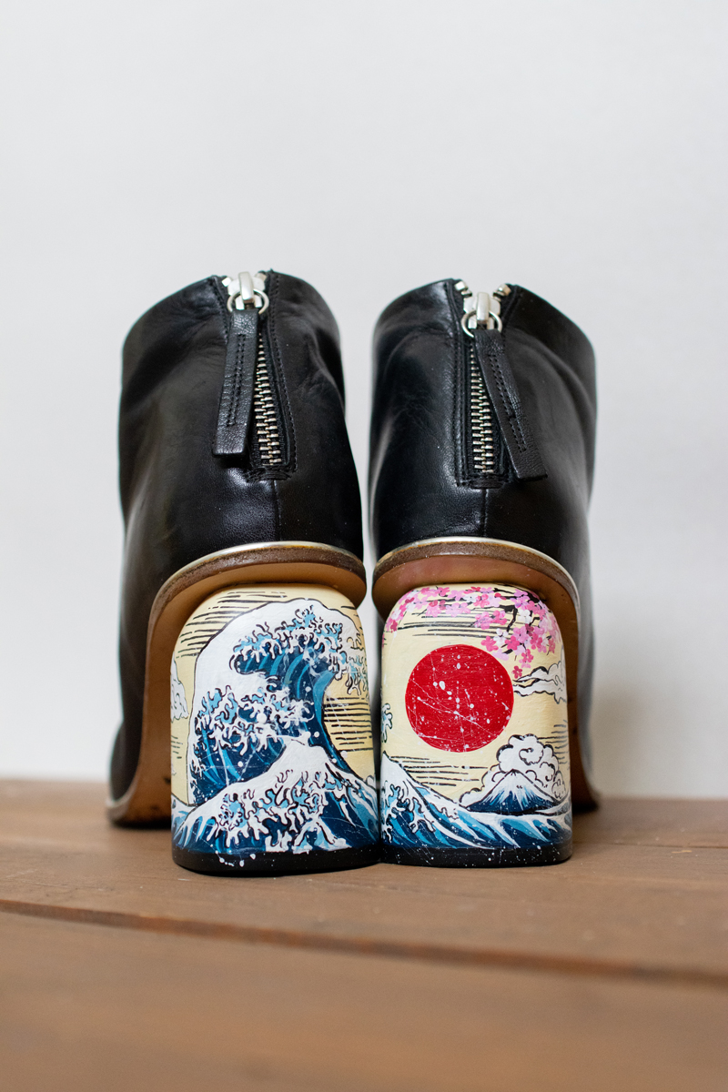 Роспись каблуков из дерева - Большая волна, Япония