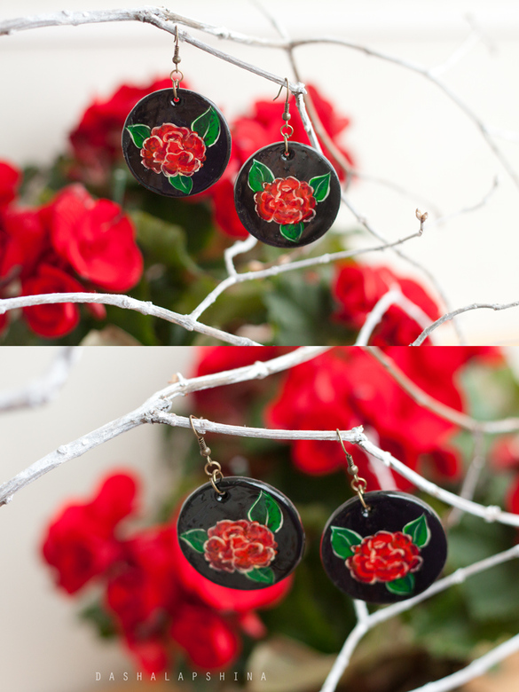 Серьги с росписью "Красная роза"