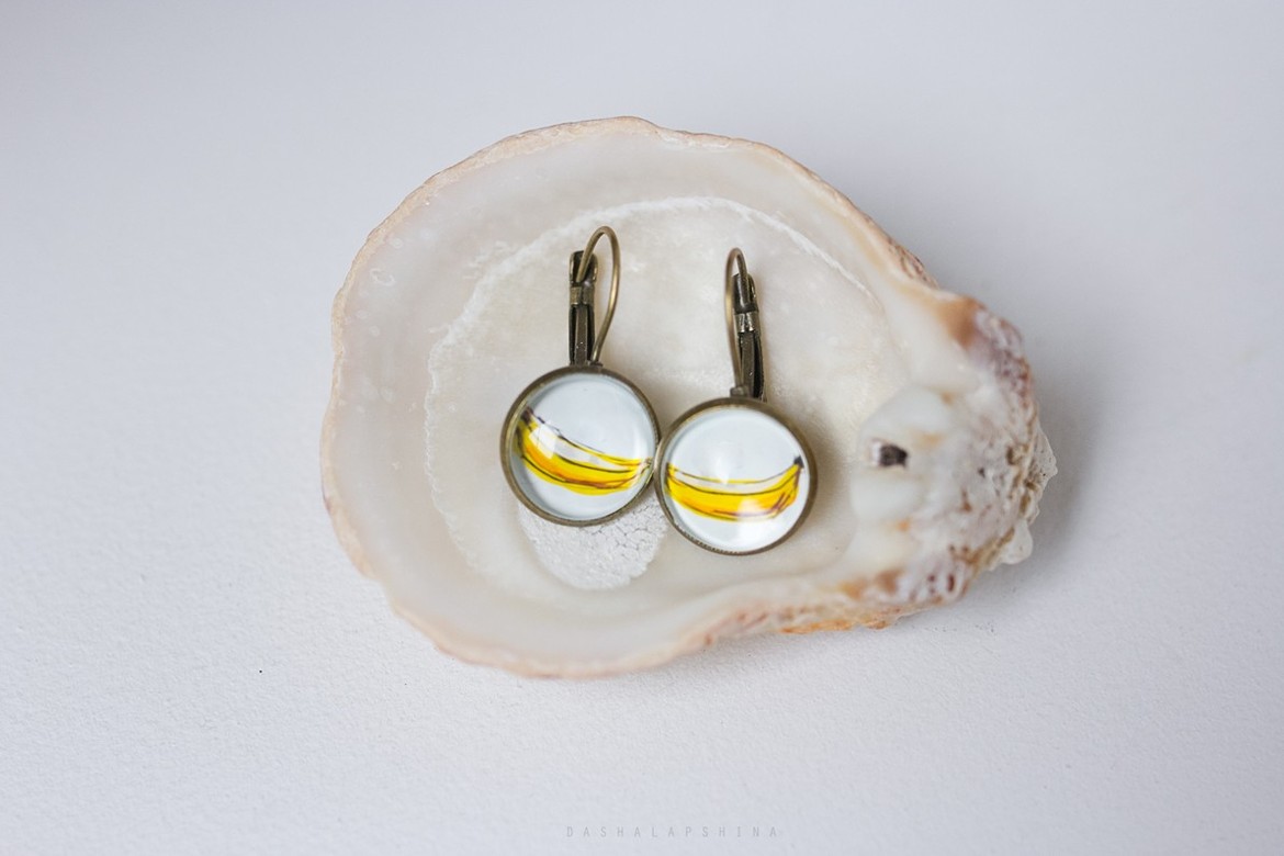 Металлические серьги с росписью "Бананы"