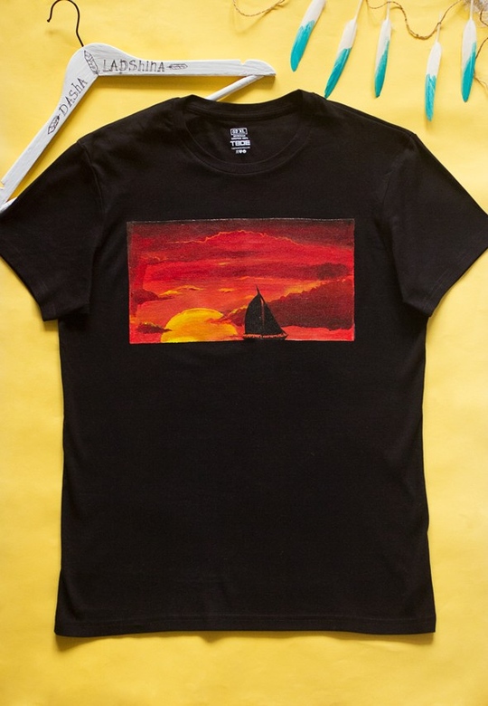 Мужская футболка с росписью - Морской Закат