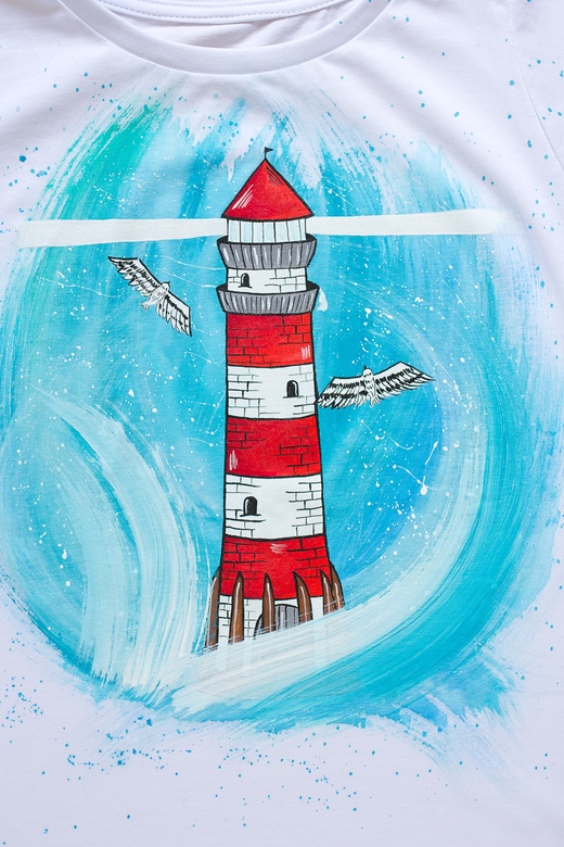 Футболка с росписью - Море.Маяк