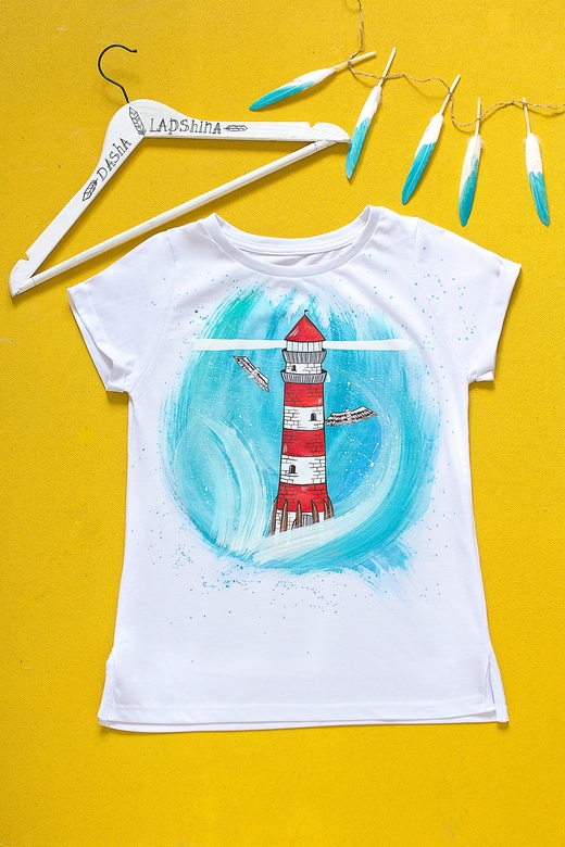 Футболка с росписью - Море.Маяк