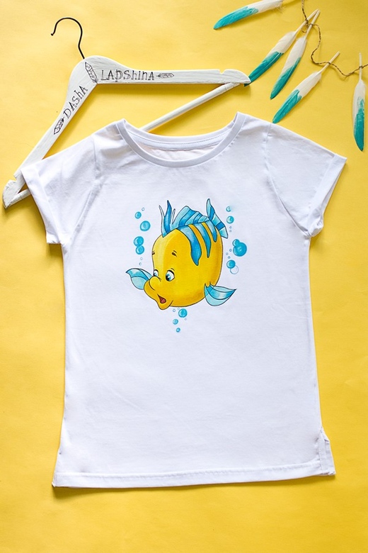 Футболка с росписью - Флаундер. Русалочка