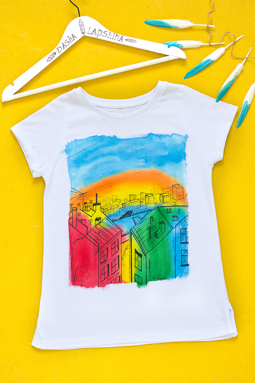 Футболка с росписью - Рассветный Петербург - мосты