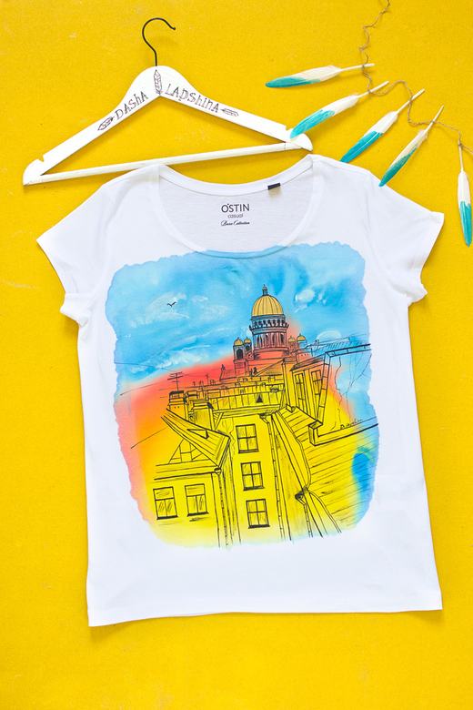 Футболка с росписью - Рассветный Петербург - Исаакий