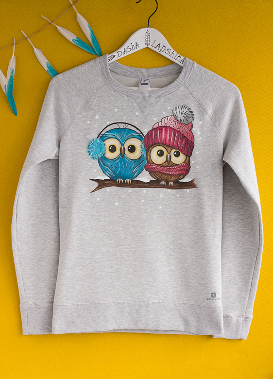 Свитшот с росписью - Зимние совушки
