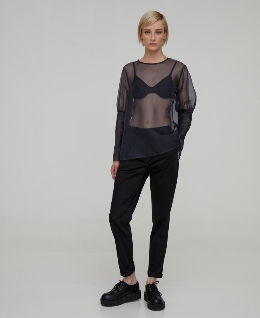 Glossy black trousers