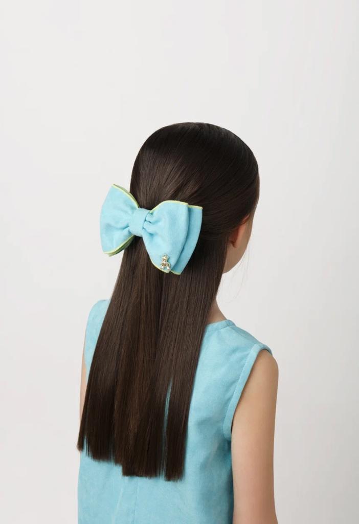 Бант на заколке «Adelina» цвет голубой/салатовый кант
