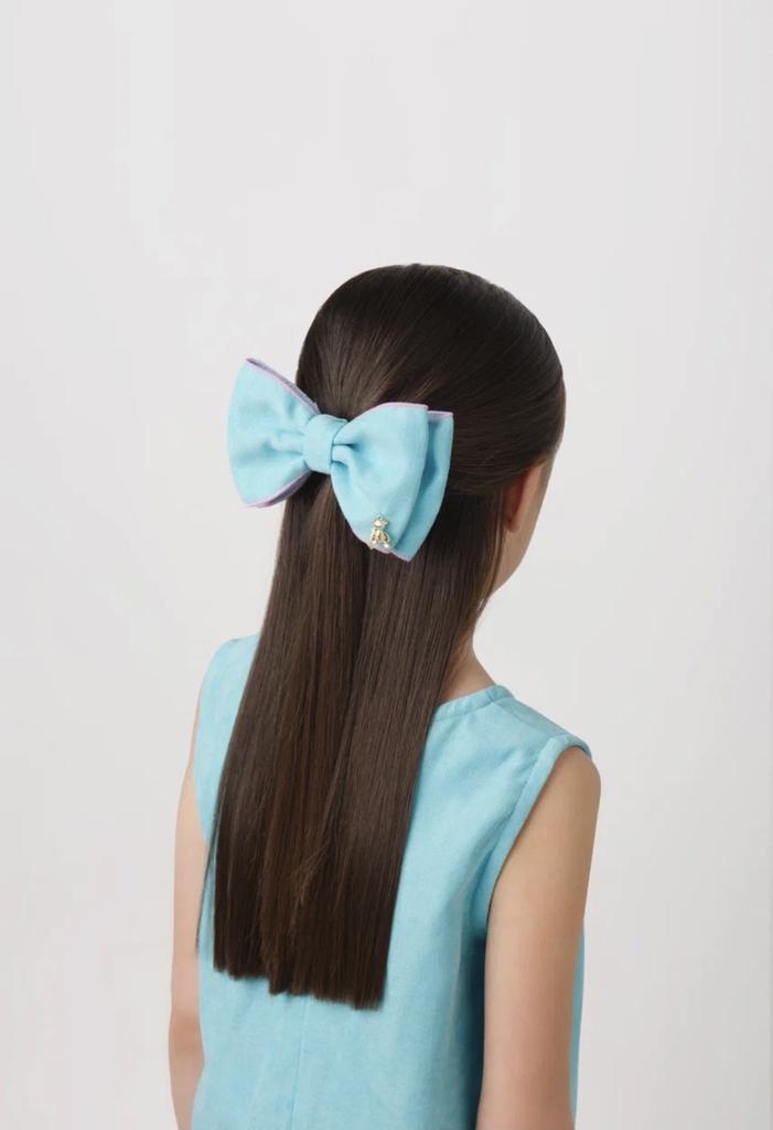 Бант на заколке «Adelina» цвет голубой/розовый кант