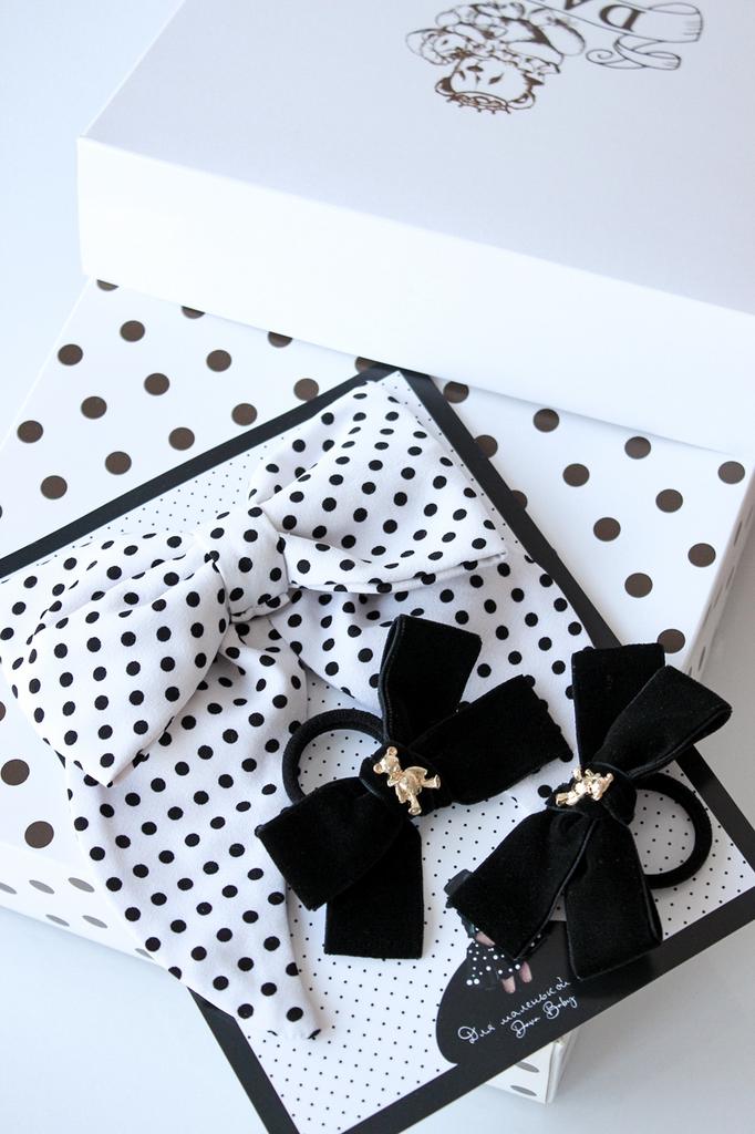 Подарочный набор Бант Monro White + 2 резинки "Золотой мишка mini" цвет черный