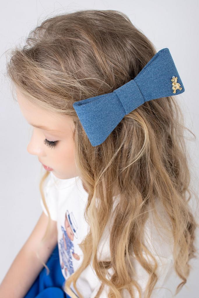 Бант на заколке "Betty/Bear" джинсовый