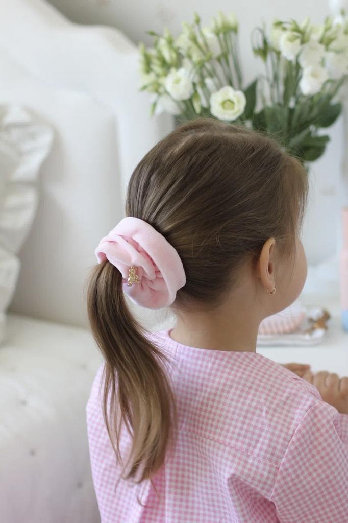 Скранч-резинка велюровая "Золотой мишка" цвет: светло-розовый