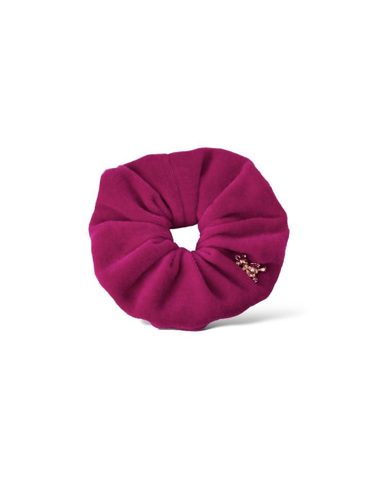 Скран-резинка велюровая "Золотой мишка" цвет: малиновый