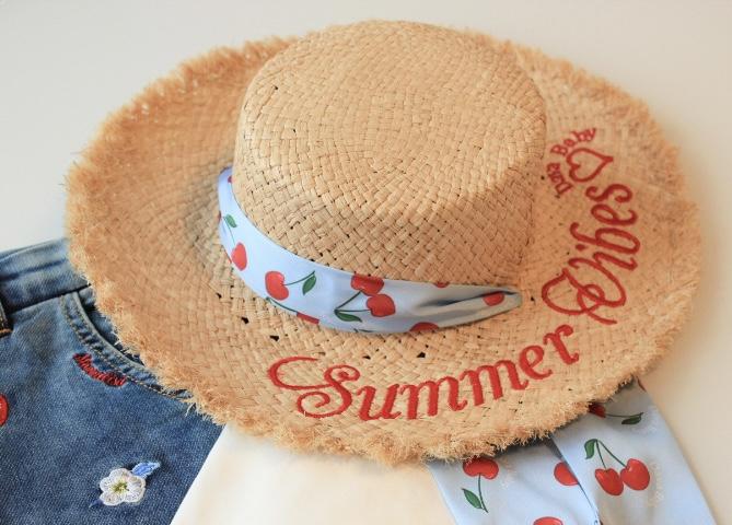 Шляпа соломенная с широкими полями Premium Collection Summer Vibes Cherry Red