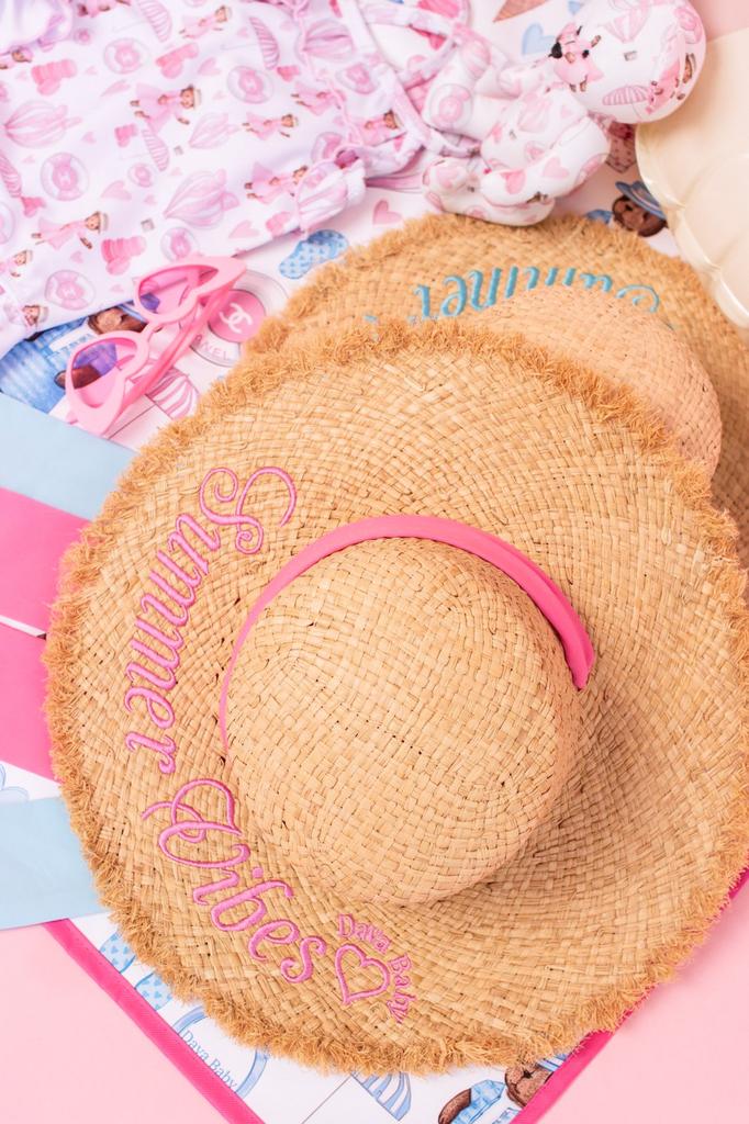 Шляпа соломенная с широкими полями Premium Collection Summer Vibes Pink