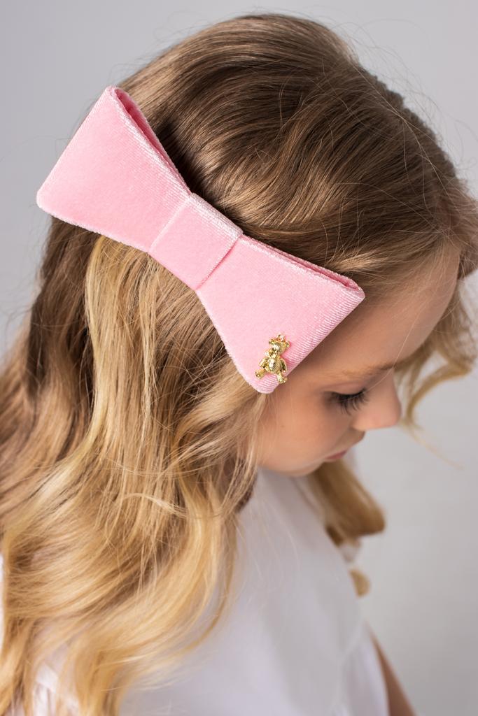 Бант на заколке "Betty/Bear" бархатный, цвет: розовый