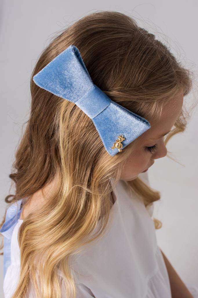 Бант на заколке "Betty/Bear" бархатный, цвет: голубой