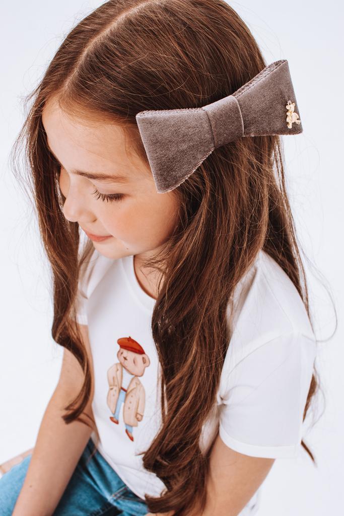 Бант на заколке "Betty/Bear" бархатный, цвет: серый