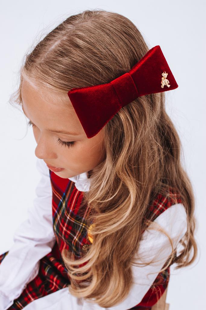 Бант на заколке "Betty/Bear" бархатный, цвет: бордовый