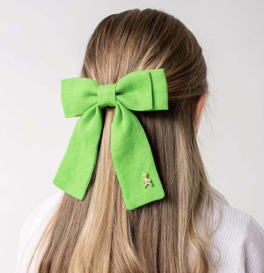 Бант на заколке льняной «Lilly». цвет: зеленый
