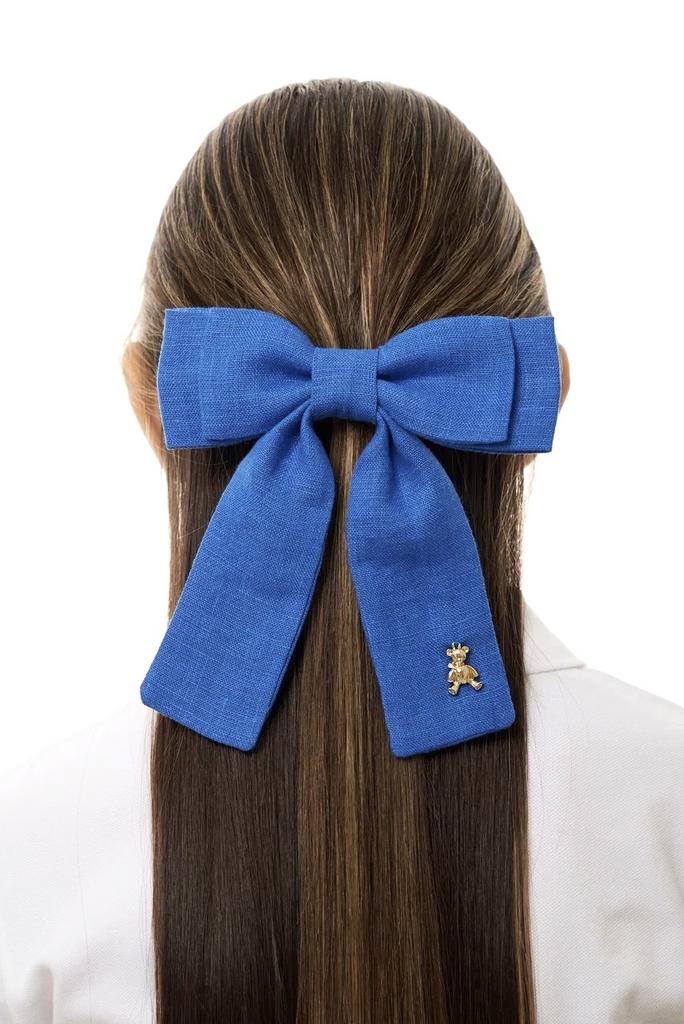 Бант на заколке льняной «Lilly». цвет: синий